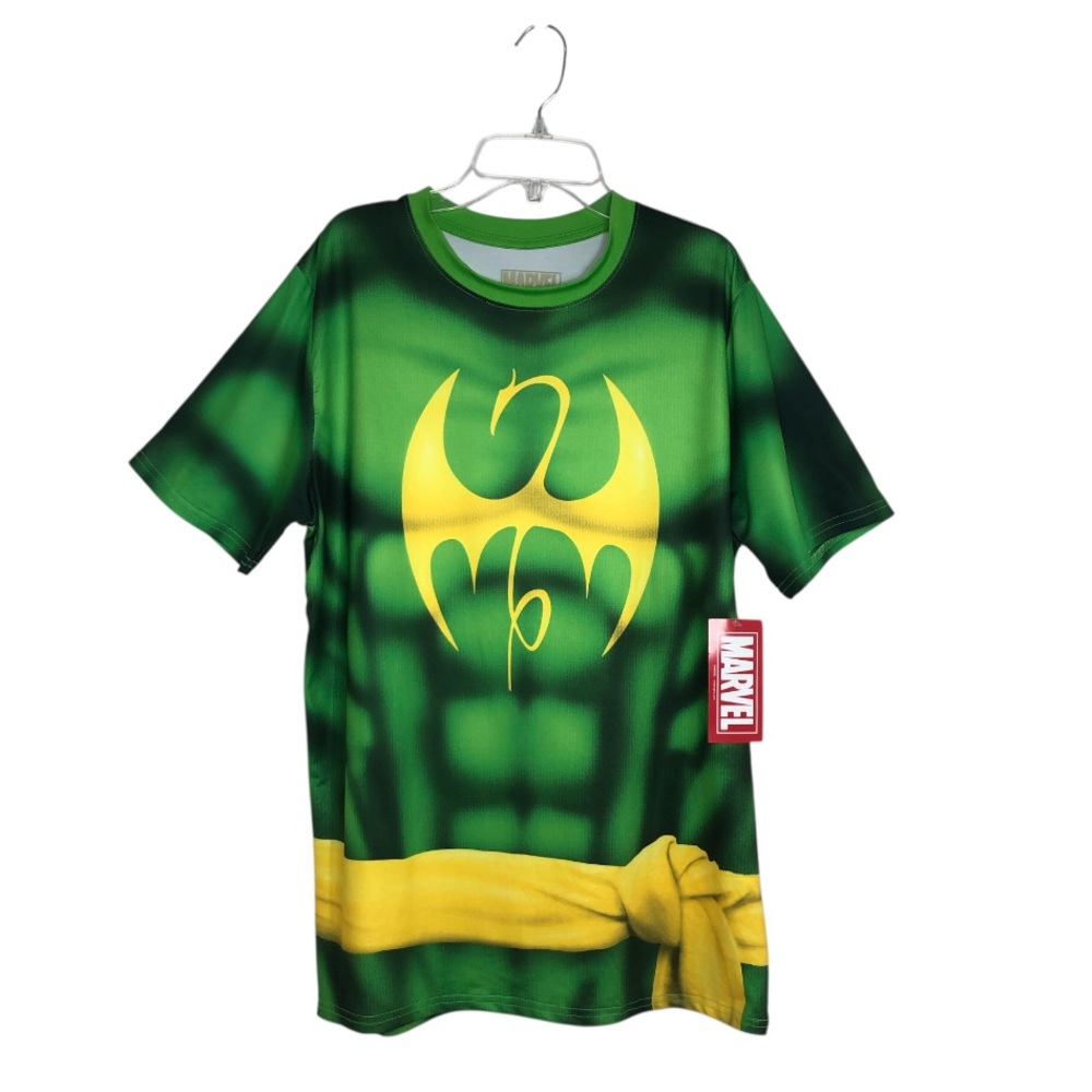 Marvel Iron Fist Green Yellow Sublimated Halloween Costume Fitness T-Shirt L